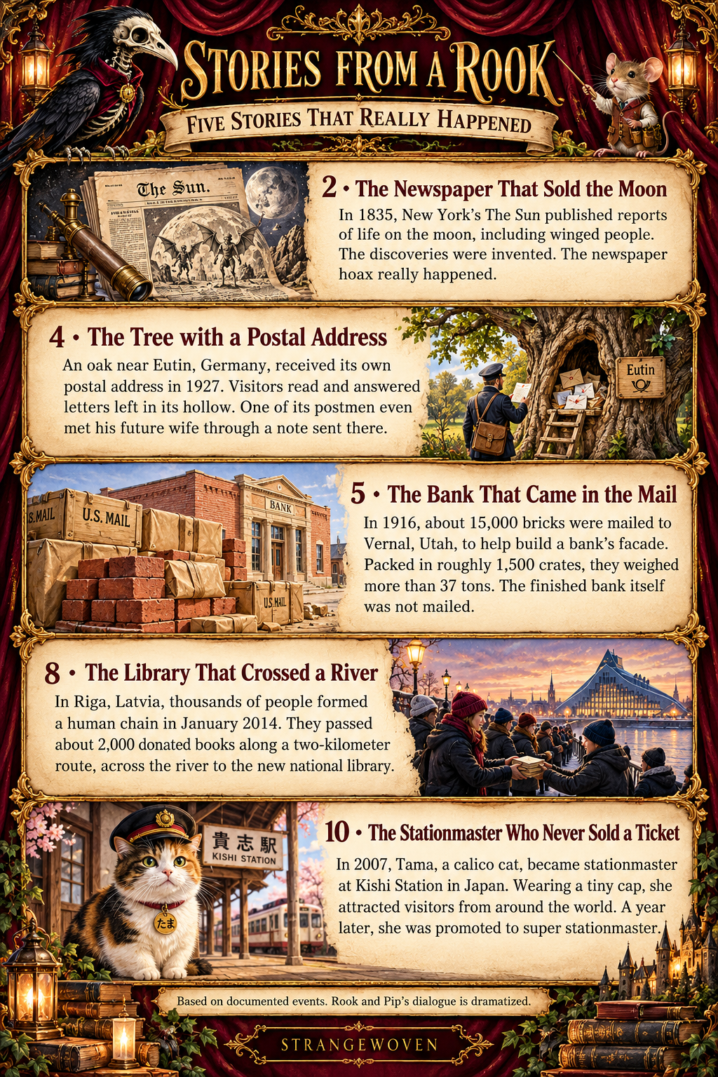 Spoiler poster briefly retelling the five documented events behind Stories from a Rook.